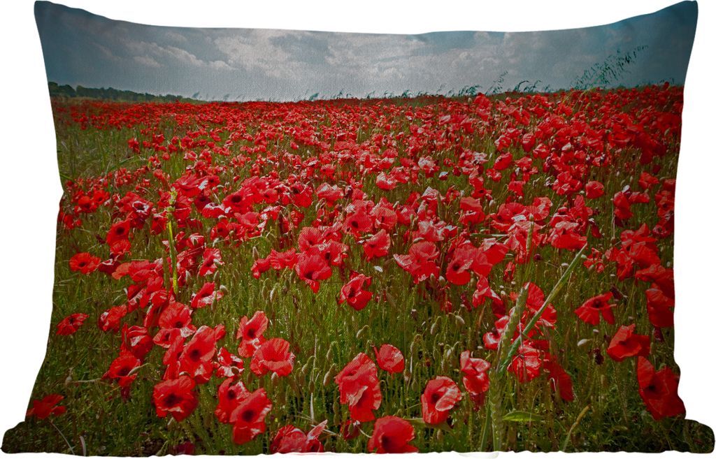 MuchoWow Outdoor Kissen - Eine Wiese voller Mohnblumen - 60x40 cm - Wetterfest - Lounge Kissen - Zierkissen - Kissen für Innenräume
