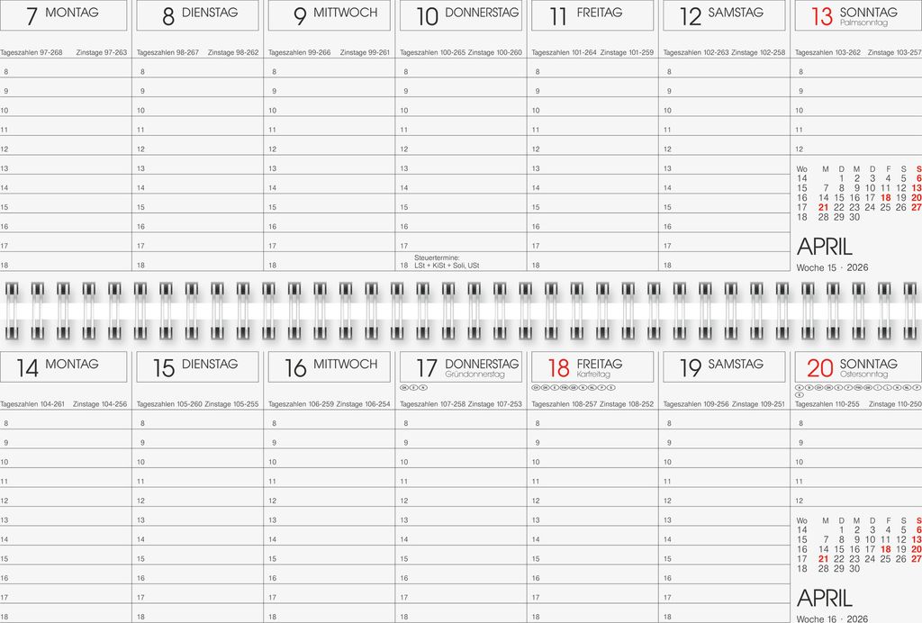 Glocken Tischkalender "Querterminbuch" 2026 rot Produktbild 