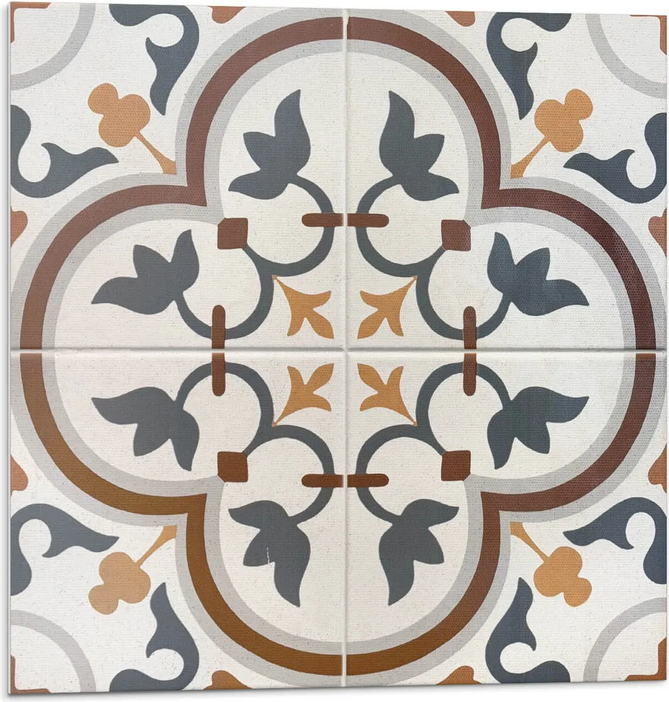 Motivo floreale a scacchi - Piastrelle autoadesive - Rivestimento - Pannello da parete - Piastrelle in PVC - Piastrelle in vinile - Piastrelle in PCV - Autoadesive - Decorazione murale - 9 pezzi 30 x 30 cm