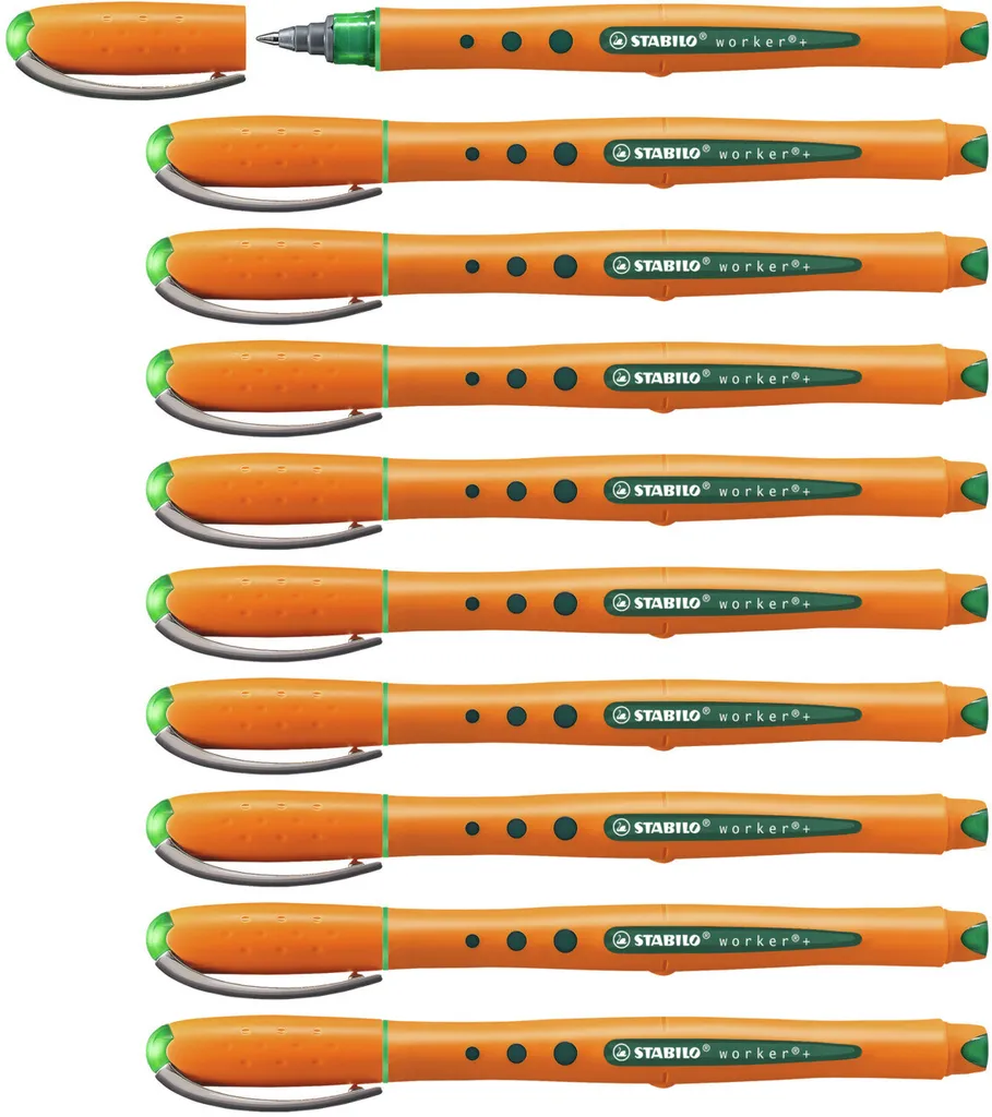 Pack 10 Rollers STABILO worker+ Verts pour une Ecriture Fluide Fine - 11