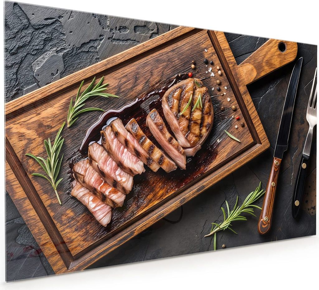 Küchenrückwand Spritzschutz Glas mit Motiv Servierbrett Fleisch 40 x 40 cm