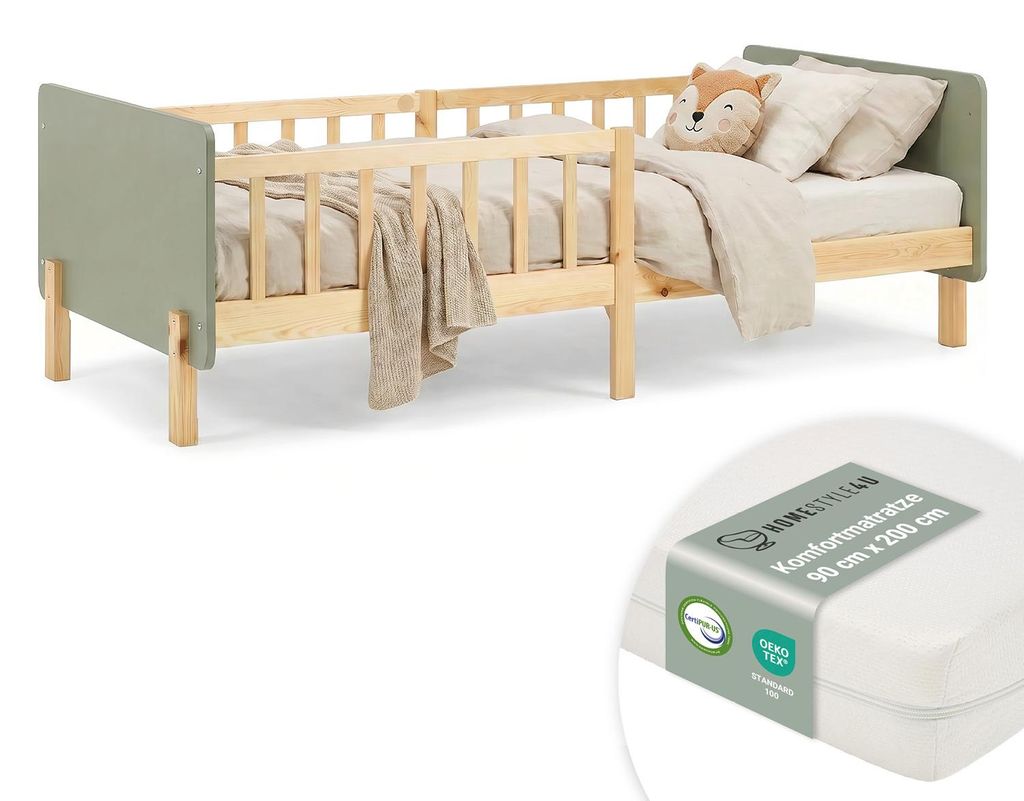 Cadre de lit 90x200 cm avec Matelas Lit enfant Vert Lit en Image du produit 
