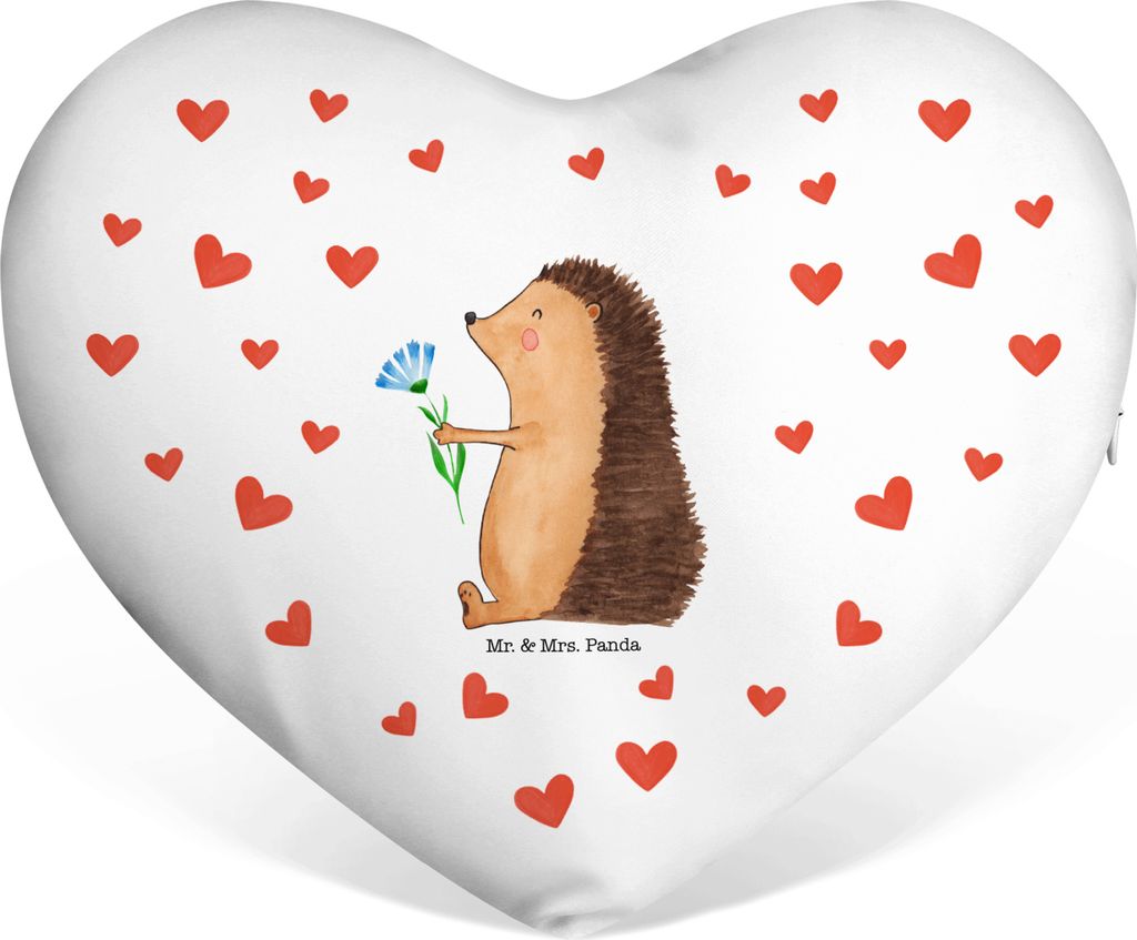 Mr. & Mrs. Panda Kuschelkissen Igel Blumen - Weiß - Geschenk, Genesungswünsche, Liebeskissen, Liebe Kissen, Gute Besserung, Krankheit, Sofakissen...