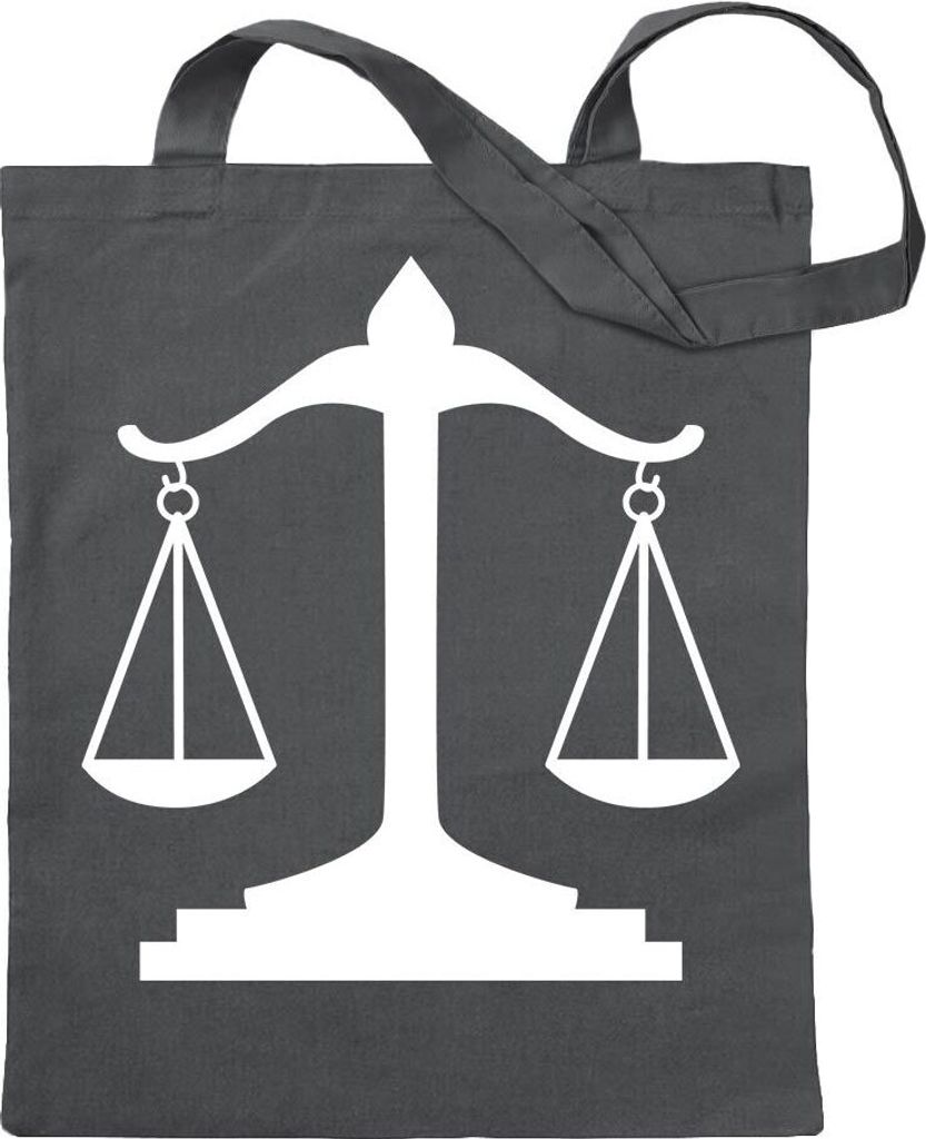 Kiwistar - Baumwolltasche - stahlgrau - Waage Gericht Anwalt Justitia - Tragetasche Stoffbeutel Umhängetasche langer Henkel