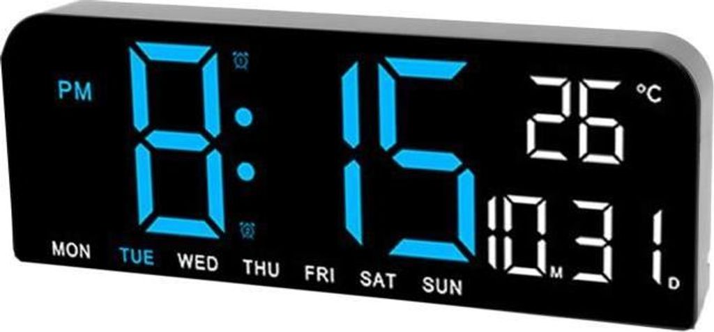 Große digitale Wanduhr, LED-Tischuhr, Digitaler Wecker, Wanduhr mit großem LED-Bildschirm, Blau