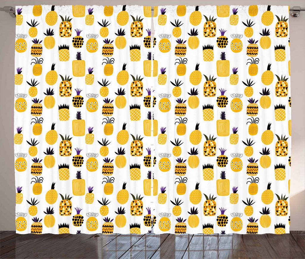 ABAKUHAUS Gelb Rustikaler Vorhang, Sommerzeit Ananas, Wohnzimmer Universalband Gardinen mit Schlaufen und Haken, 280 x 225 cm, Mehrfarbig