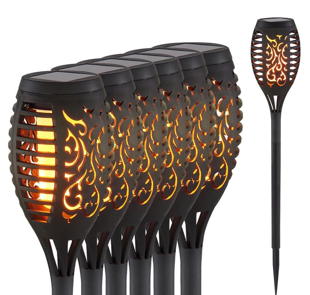 6er Set LED Solar-Steckleuchte, Stanzungen, schwarz, H 49,5 cm