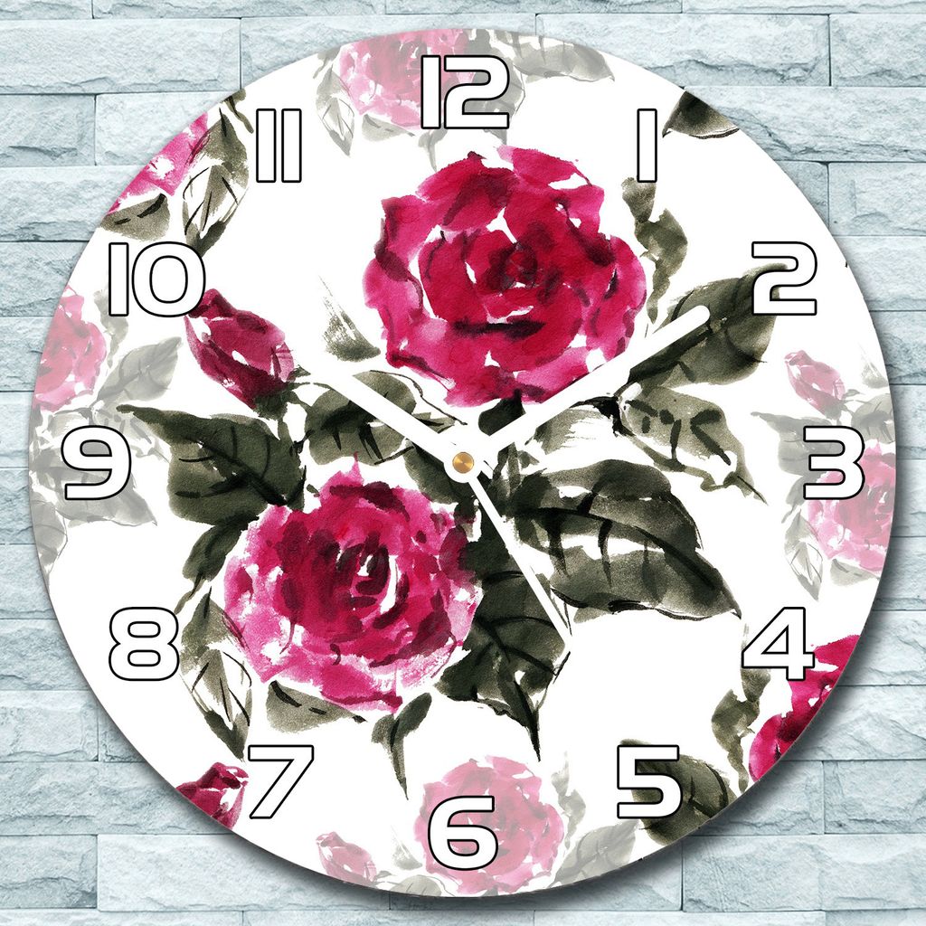 Wanduhr aus Glas Rund fi 30 Tinte Rosen Blumen Quarz Deko Schlafzimmer Büro