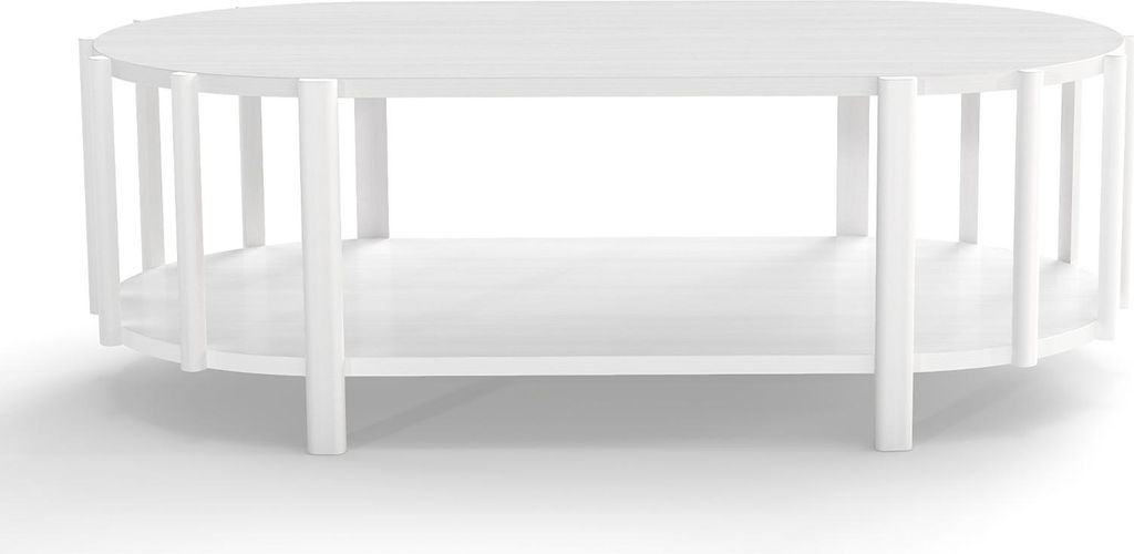 Weißer Couchtisch Oval, Moderner Beistelltisch Mit Stauraum, Multifunktional, Wohnzimmer, Büro