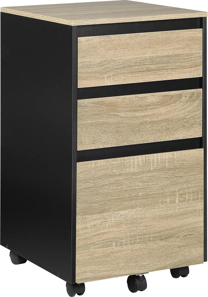 Caisson de Bureau 3 Tiroirs Chêne et Noir 40x70x40 cm avec Roulettes