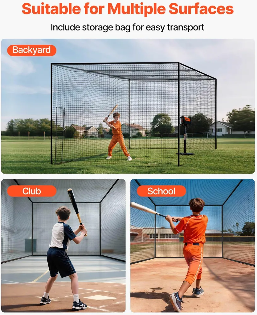 SucceBuy Gabbia da baseball 1270x390x308 cm, gabbia da baseball indipendente e portatile con robusta rete in HDPE a 30 strati e moschettoni, rete da allenamento per uso esterno, interno o in giardino (SOLO RETE) - 6