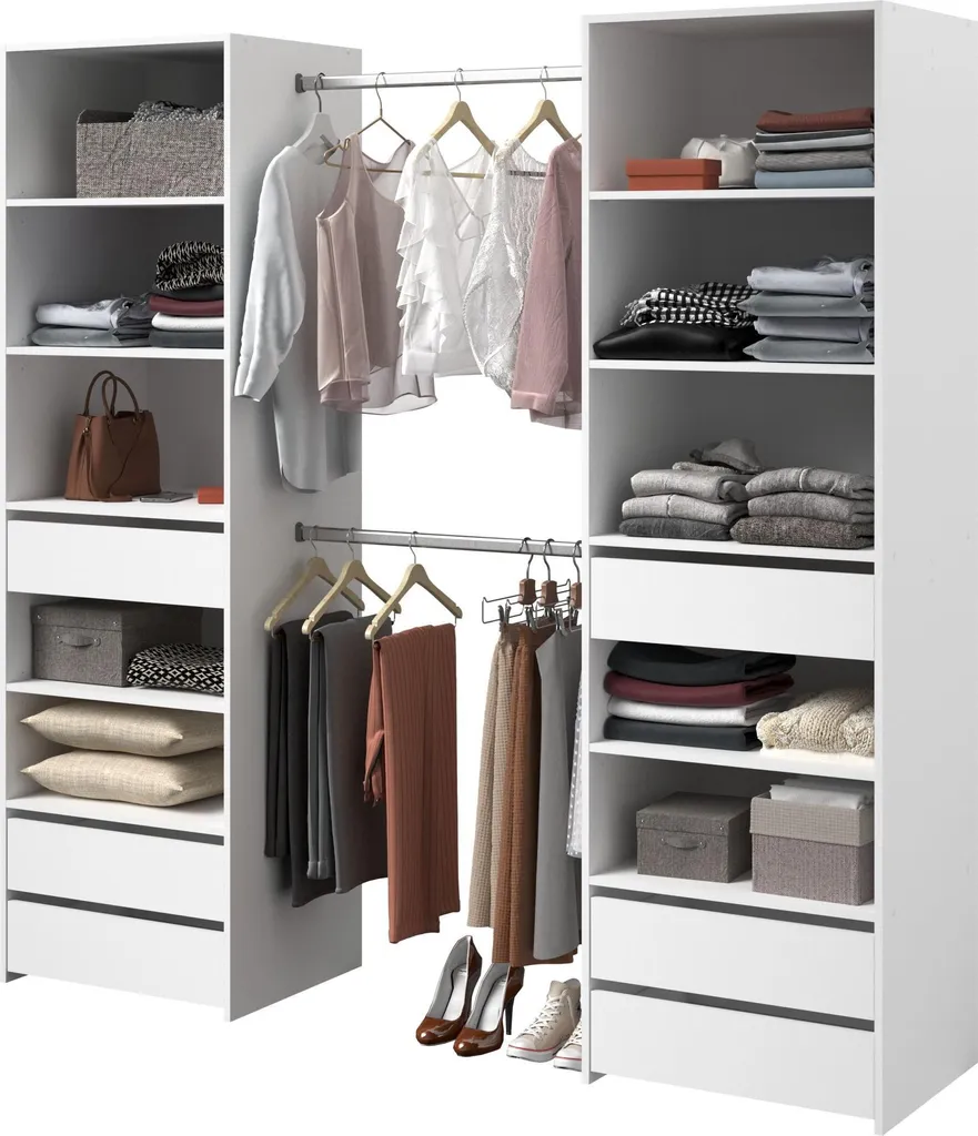 Optimiser Rangement Chambre - Dressing ANETO Blanc 6 Tiroirs 2 Tringles - 4