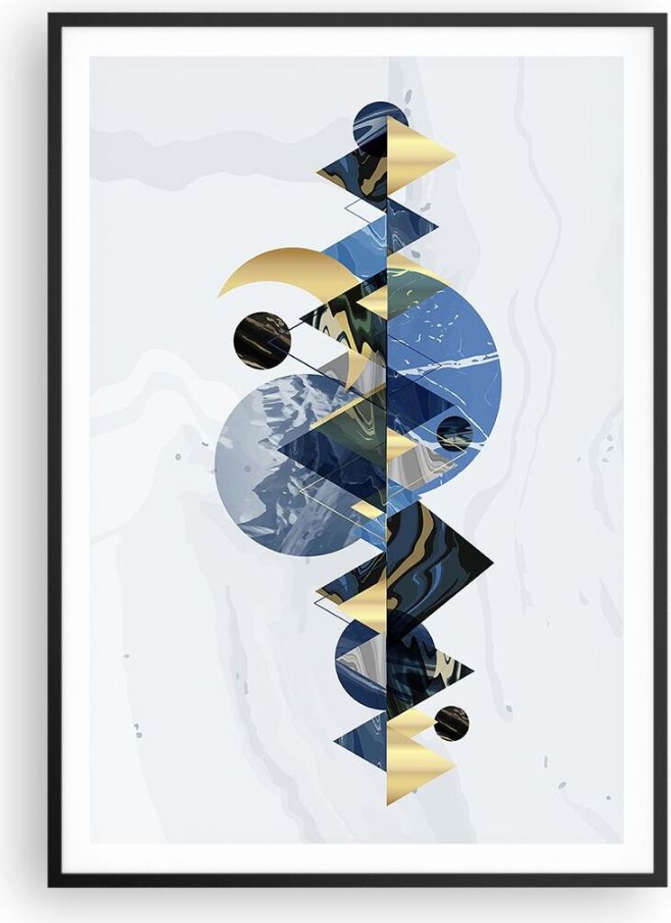 Gerahmtes Poster - Schwarzer Rahmen - Abstraktion Geometrisch Berge - 70x100 cm - Wand Bild - Wanddeko - Wandbilder - Kunstposter - Wandposter - Bi...