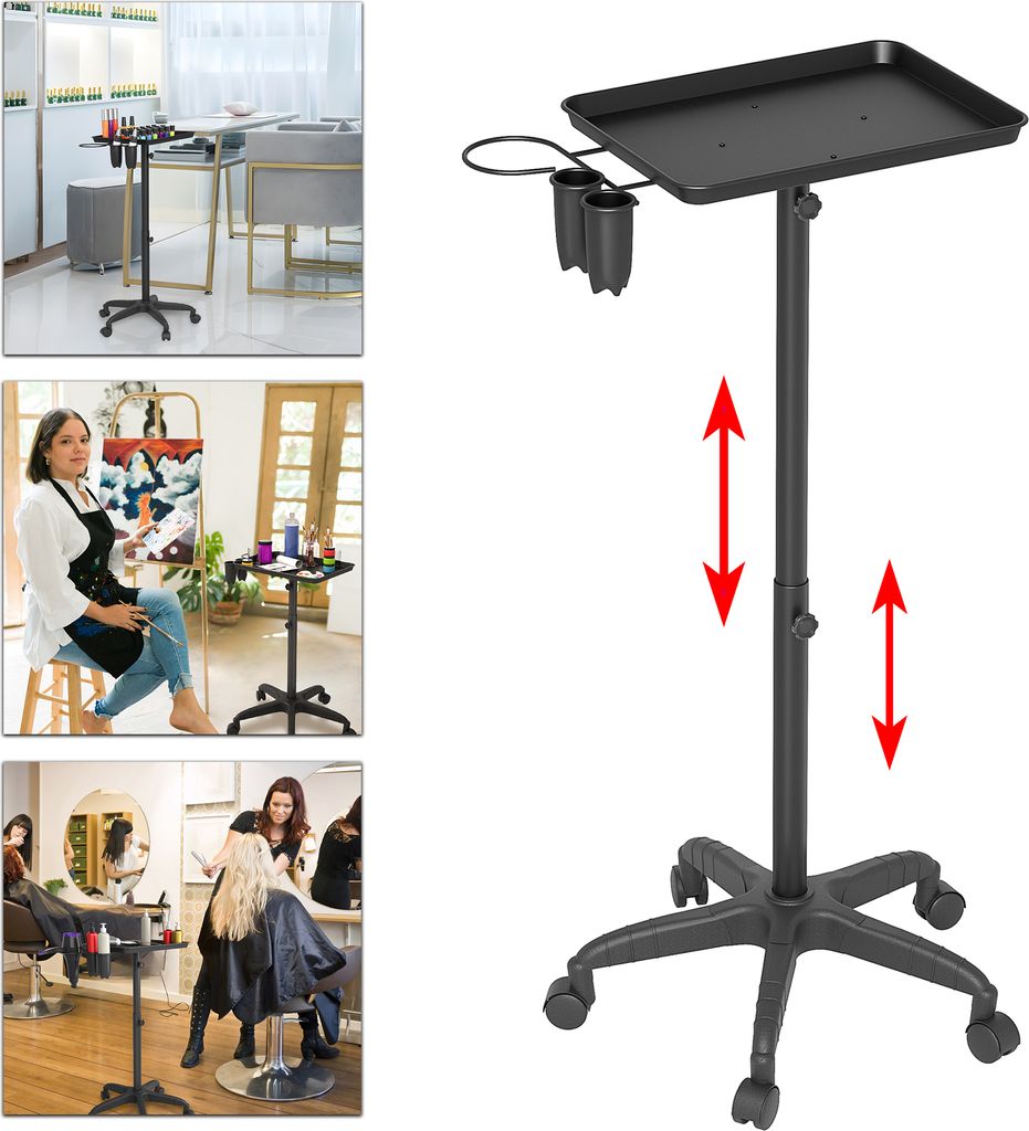 UISEBRT Friseurwagen Salon Rollwagen, höhenverstellbar 71-110 cm mit 5 Rollen, bewegliches Rollregal, Friseursalon Möbel, Spas Wagen, Schwarz