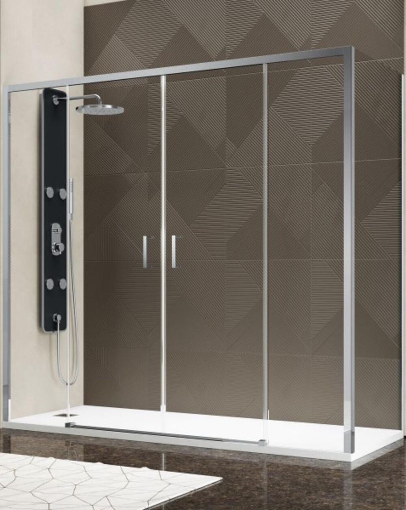 Duschkabine 100x165 cm Höhe 200cm 1 Festglas + Ap. 4 Kristalle Zentraler Easy Entrance, Transparenter Kristall - FRASCIO