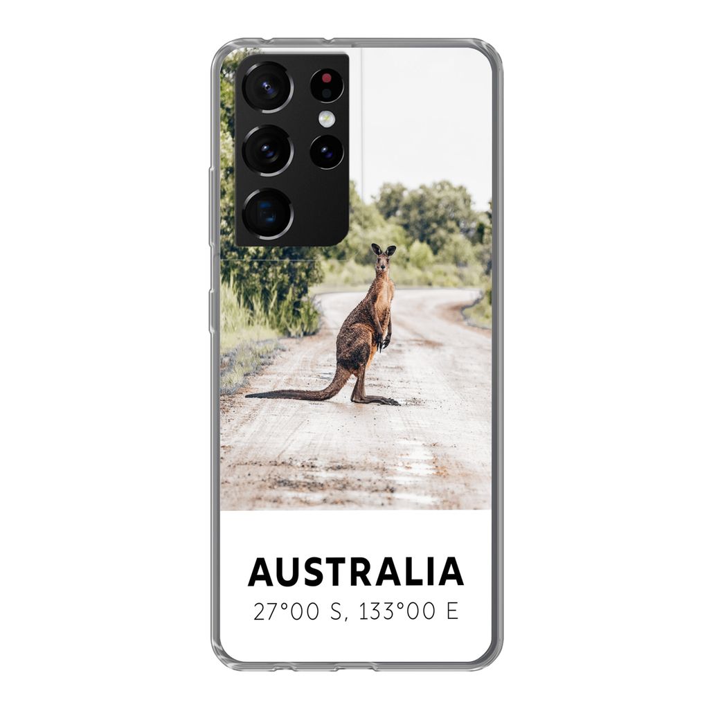 MuchoWow Handyhülle Schutzhülle Hülle für Samsung Galaxy S21 Ultra Känguru - Australien - Tiere Silikon Softcase Handy Hülle - Mobiltelefon