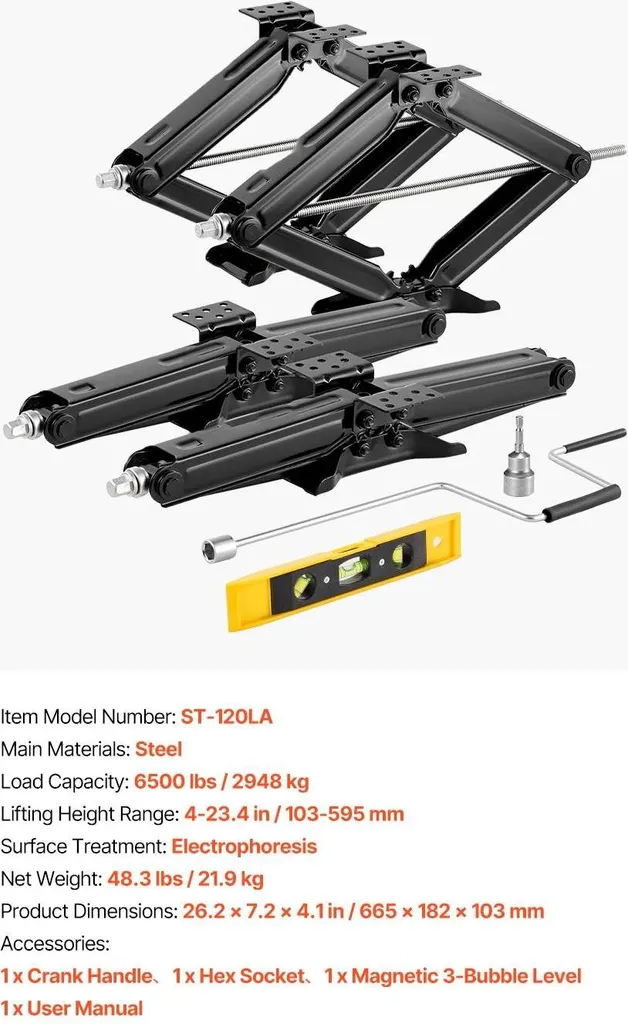 Vérin à ciseaux RV robuste 6500 lb réglable en hauteur - Lot de 4 pièces