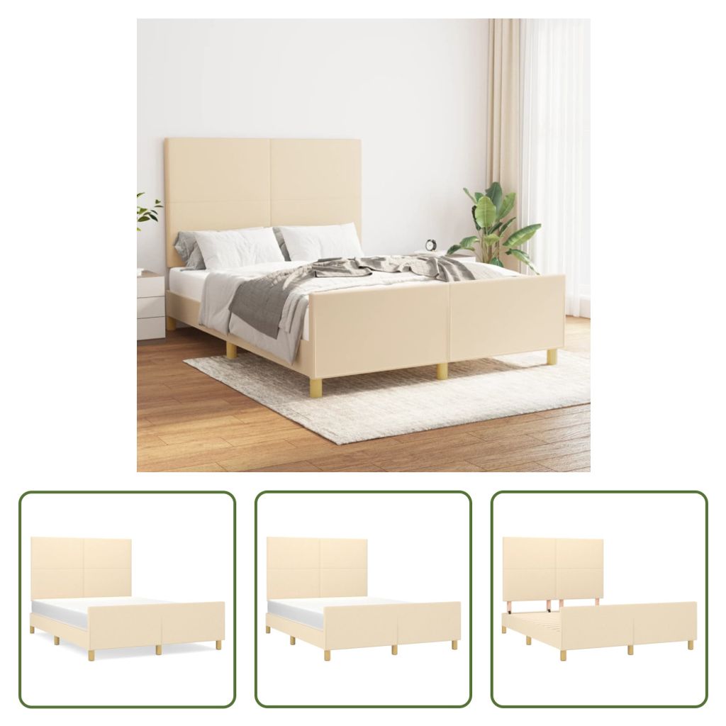 The Living Store Bettgestell mit Kopfteil Creme 140x190 cm Stoff
