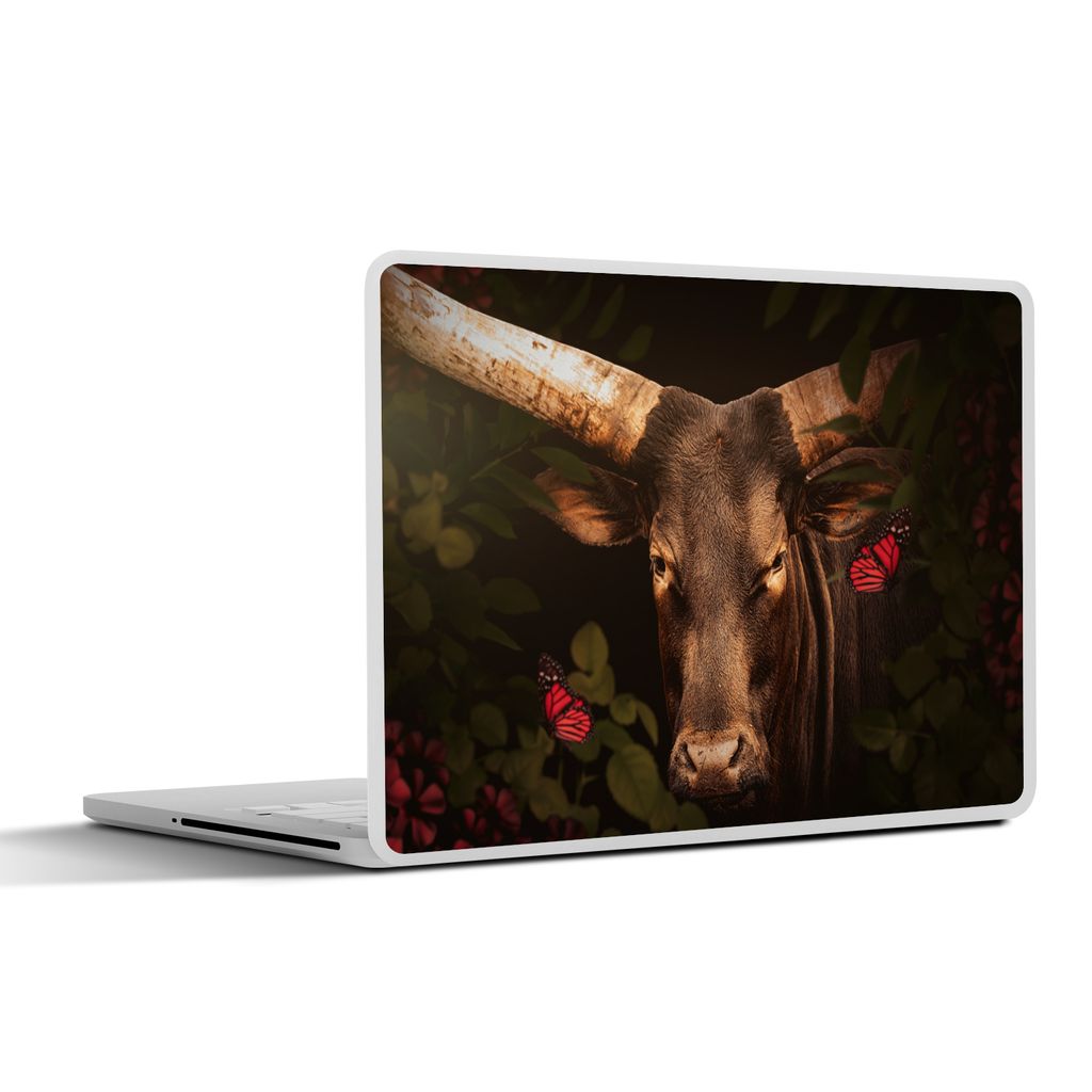 MuchoWow Laptop Aufkleber Sticker Cover Dschungel - Kuh - Schmetterling - Pflanzen 25x18 cm - Laptop-Deko