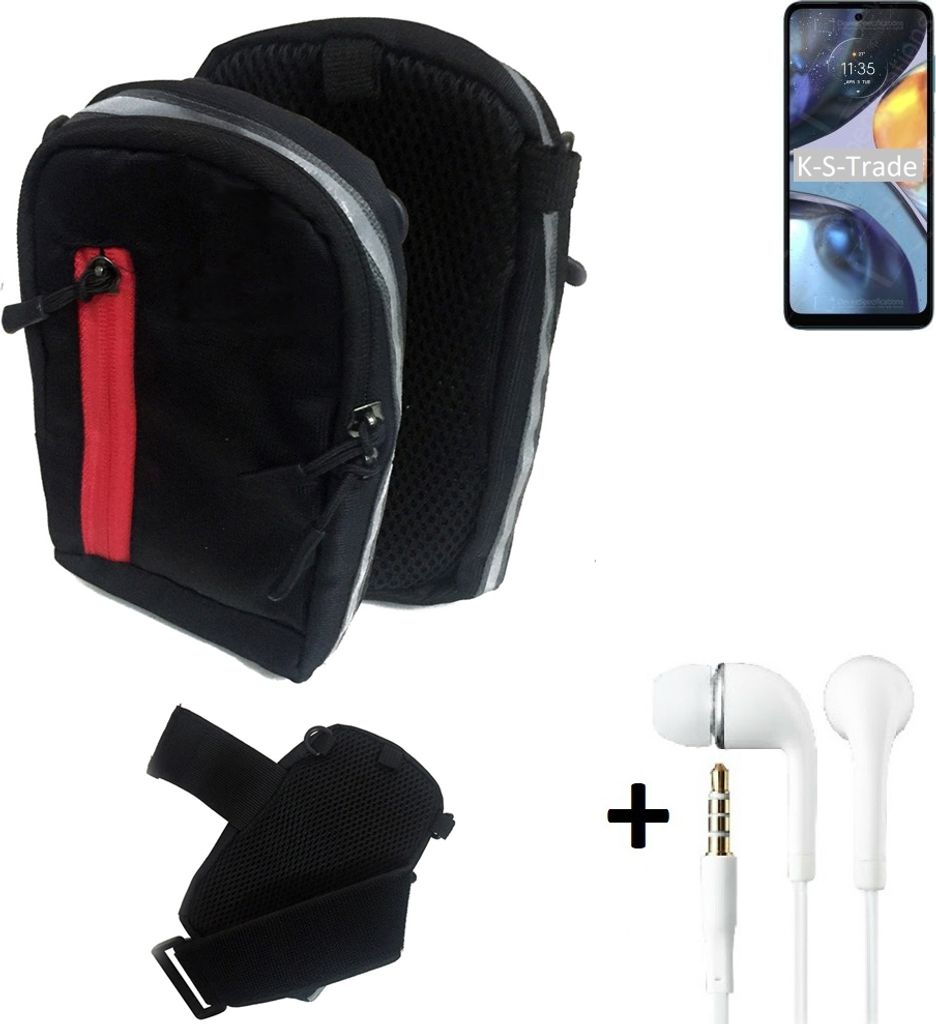 K-S-Trade Outdoor Gürteltasche Holster Umhängetasche + Kopfhörer kompatibel mit Motorola Moto G22 schwarz Handy Tasche Case travelbag Schutzhülle