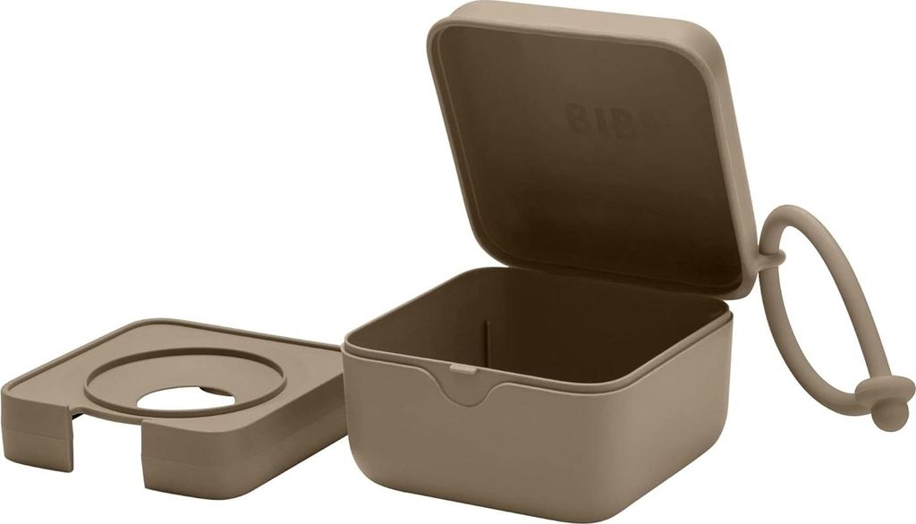 BIBS Schnuller Box mit Gummiband. Sterilisator Box für Schnuller. 100% BPA Freies Material. Dark Oak