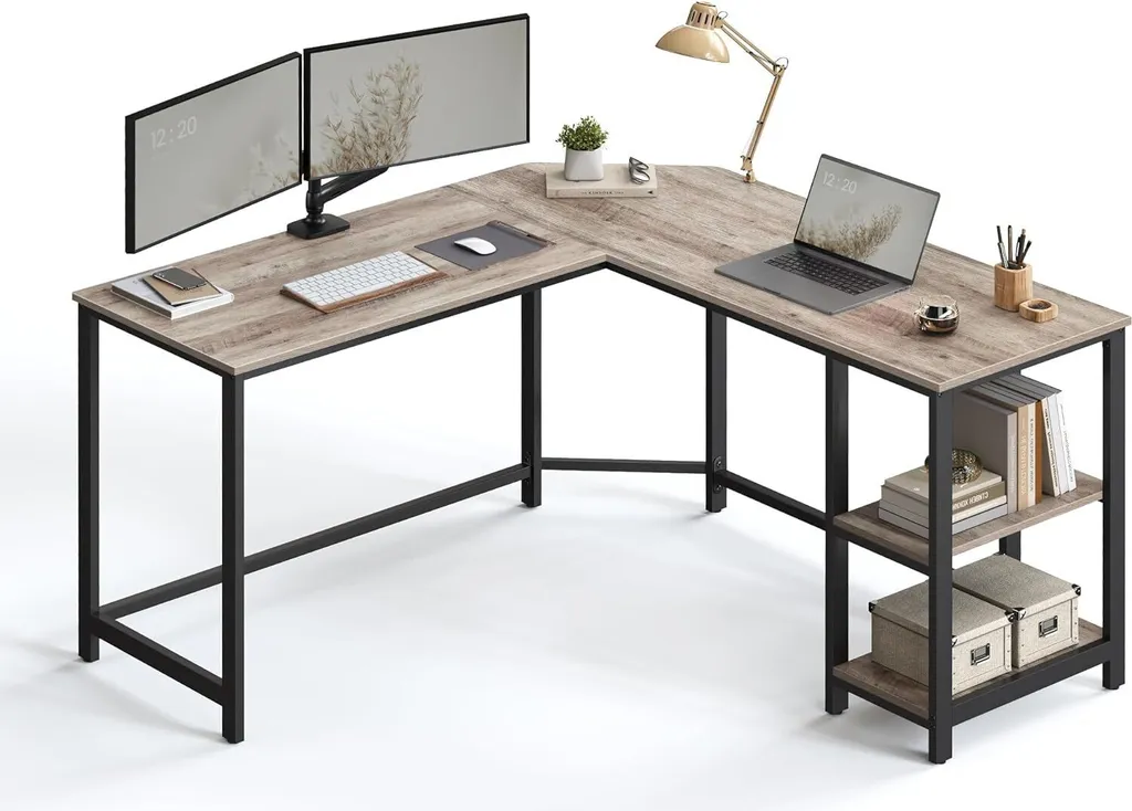 Bureau Gain de Place au Design Industriel avec 2 Étagères Latérales 138cm