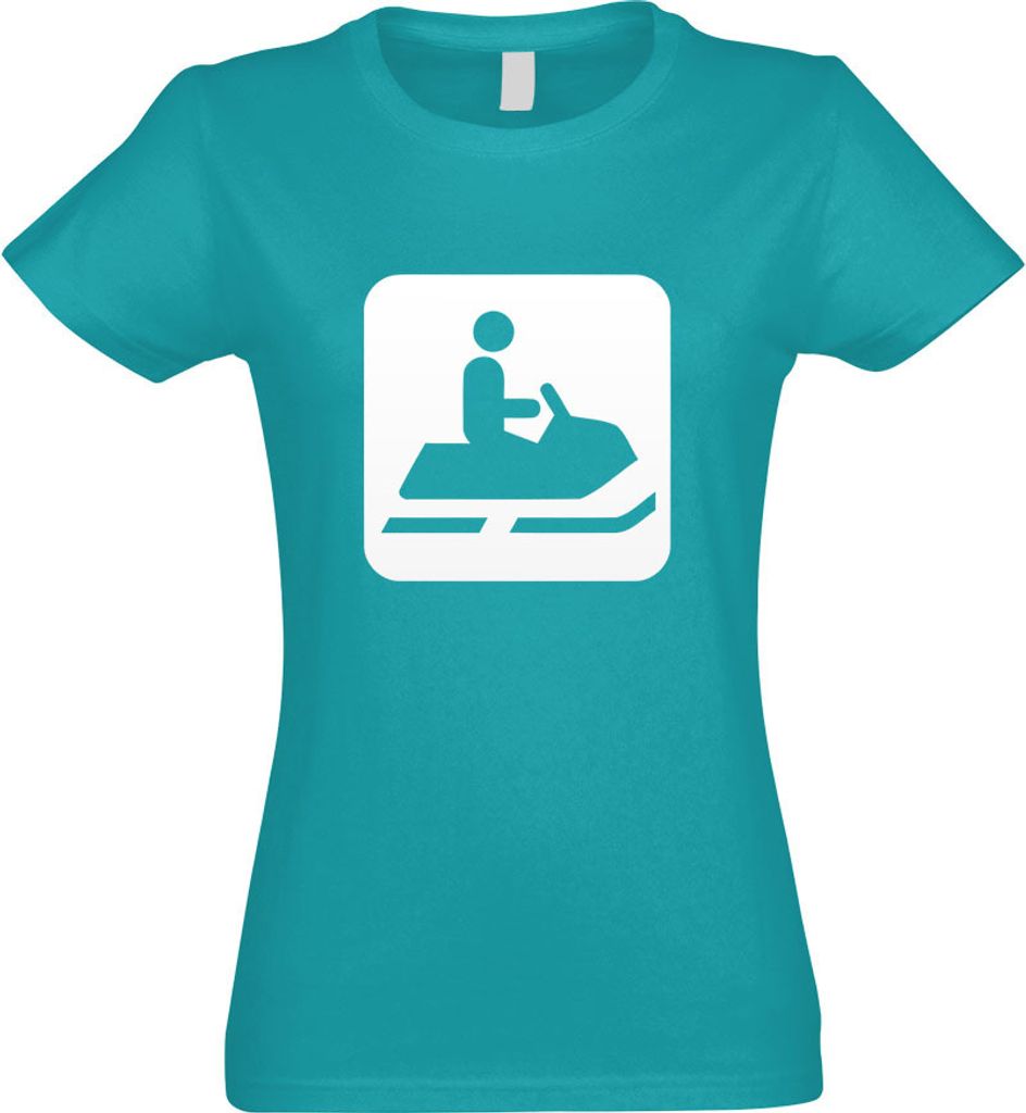 Kiwistar - T-Shirt tailliert - Damen - türkis - Schneemobil Raupen Piktogramme - mit Motiv Bedruckt - Funshirt Design - Sport - Freizeit - Damen - L