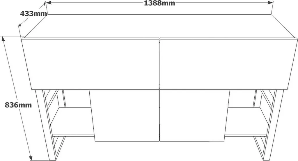 Console Izo 139cm Finition Chêne Brun, Structure Large à 2 Étagères - 3