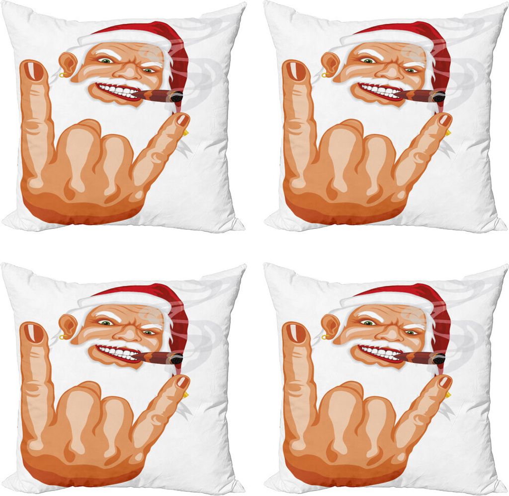 ABAKUHAUS Weihnachten Kissenbezug Set (4 Stück), Rocker Weihnachtsmann, Moderner Doppelseitiger Digitaldruck, 40 cm x 40 cm, Mehrfarbig