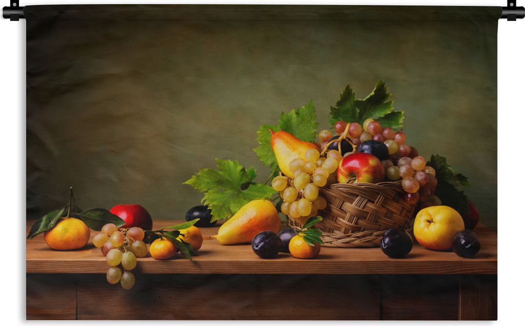 MuchoWow Wandteppich Wandbehang Rustikal - Korb - Obst - Stilleben 60x40 cm Tapisserie Dekoration Wandtuch - Wanddekorationen