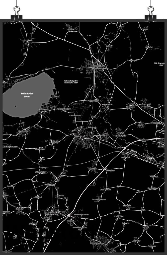 Mr. & Mrs. Panda Bild Wunstorf DIN A1 - Geschenk, wanddeko, Designposter, drucke, Plakat, Stadt Dorf Karte Landkarte Map Stadtplan, Kunstdruck