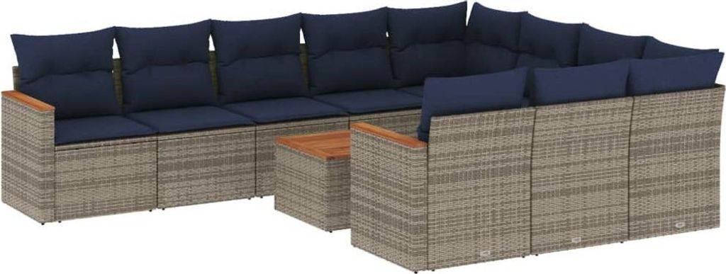 vidaXL 11-teiliges Gartensofa-Set mit Kissen, grau, Polyrattan
