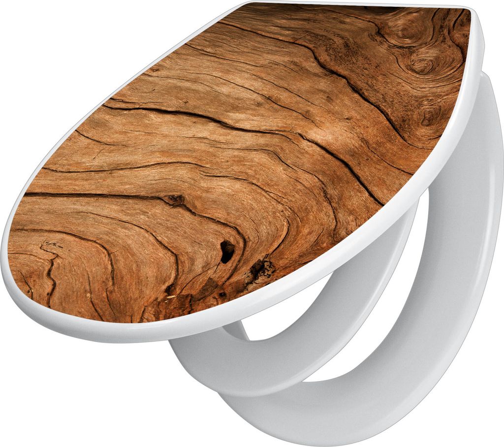 banjado Familien WC Sitz mit Absenkautomatik 37x44,5x5cm -Trockenes Holz - Klodeckel/Klobrille mit kindersitz aus hochwertigem Polypropylen - unive...