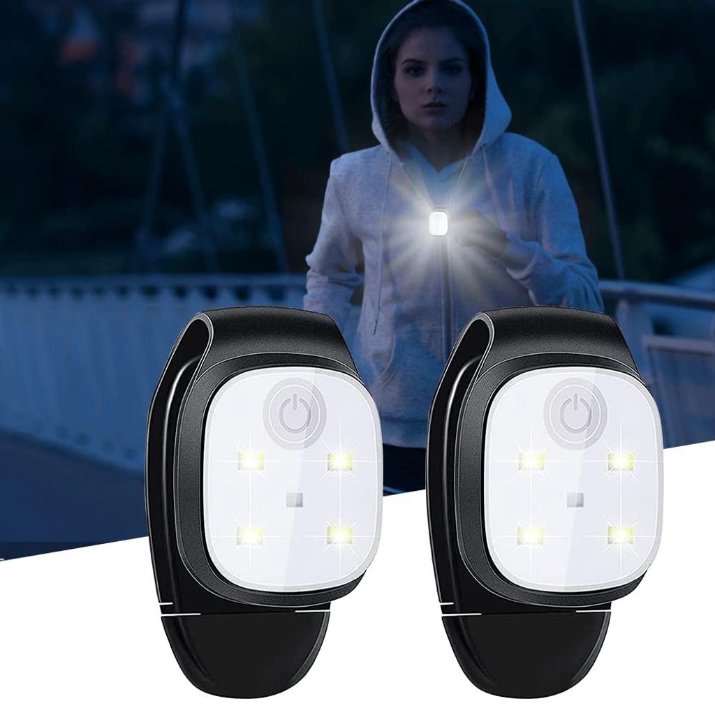 2 Stück LED Clip Lampe, Sicherheit Licht mit 4 Modi, Wiederaufladbar Mini Sicherheitslicht für Jogging Camping
