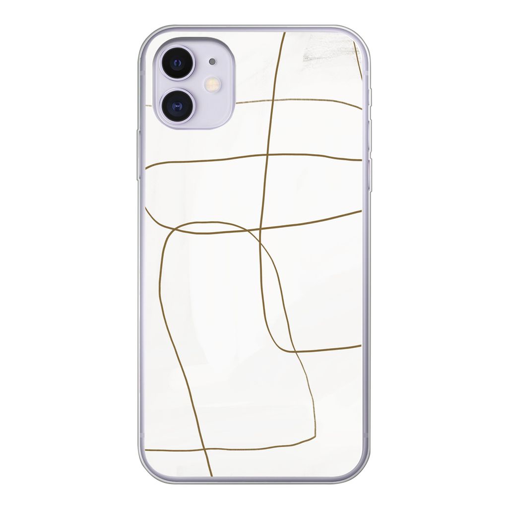 MuchoWow Handyhülle Schutzhülle Hülle für iPhone 11 Kunst - Braun - Weiß - Abstrakt Silikon Softcase Handy Hülle - Handytasche