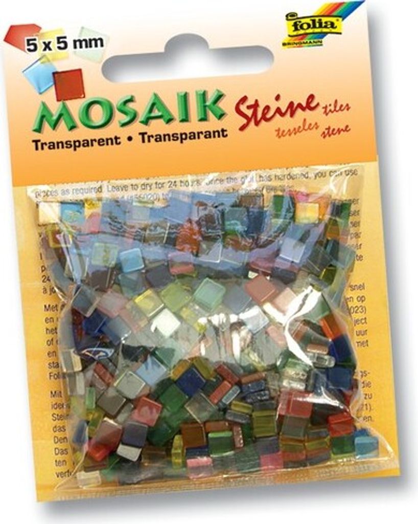 Folia 57109 Mosaiksteine aus Kunstharz, 5 x 5 mm, 20 Farben, mehrfarbig/transparent, 700-teilig (1 Set)