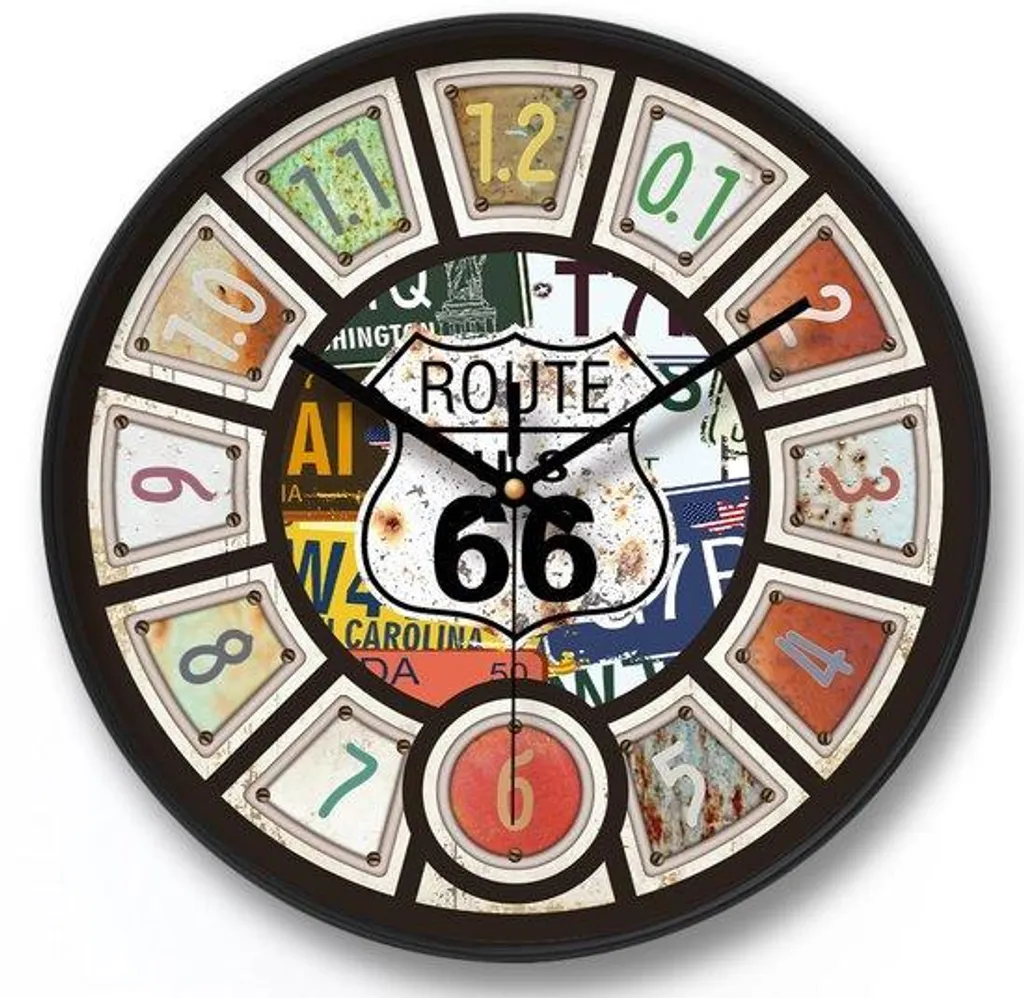 Décoration Murale Route 66 - Horloge Rétro 30cm Pour Garage et Salon