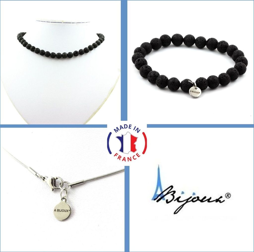 Schmuckset Armband Halskette Lavaperlen 8 mm Edelstahlkette