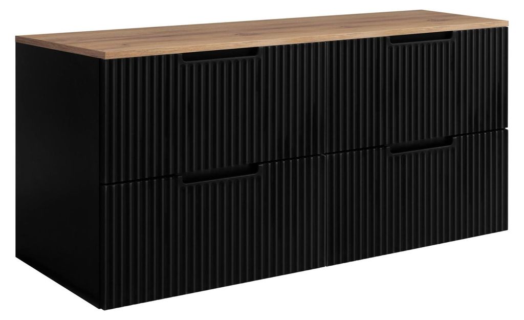 RODAN | Waschbeckenunterschrank - Schwarz und Braun - 160 cm - 4 Softclose Schubladen - Hänge Badschrank