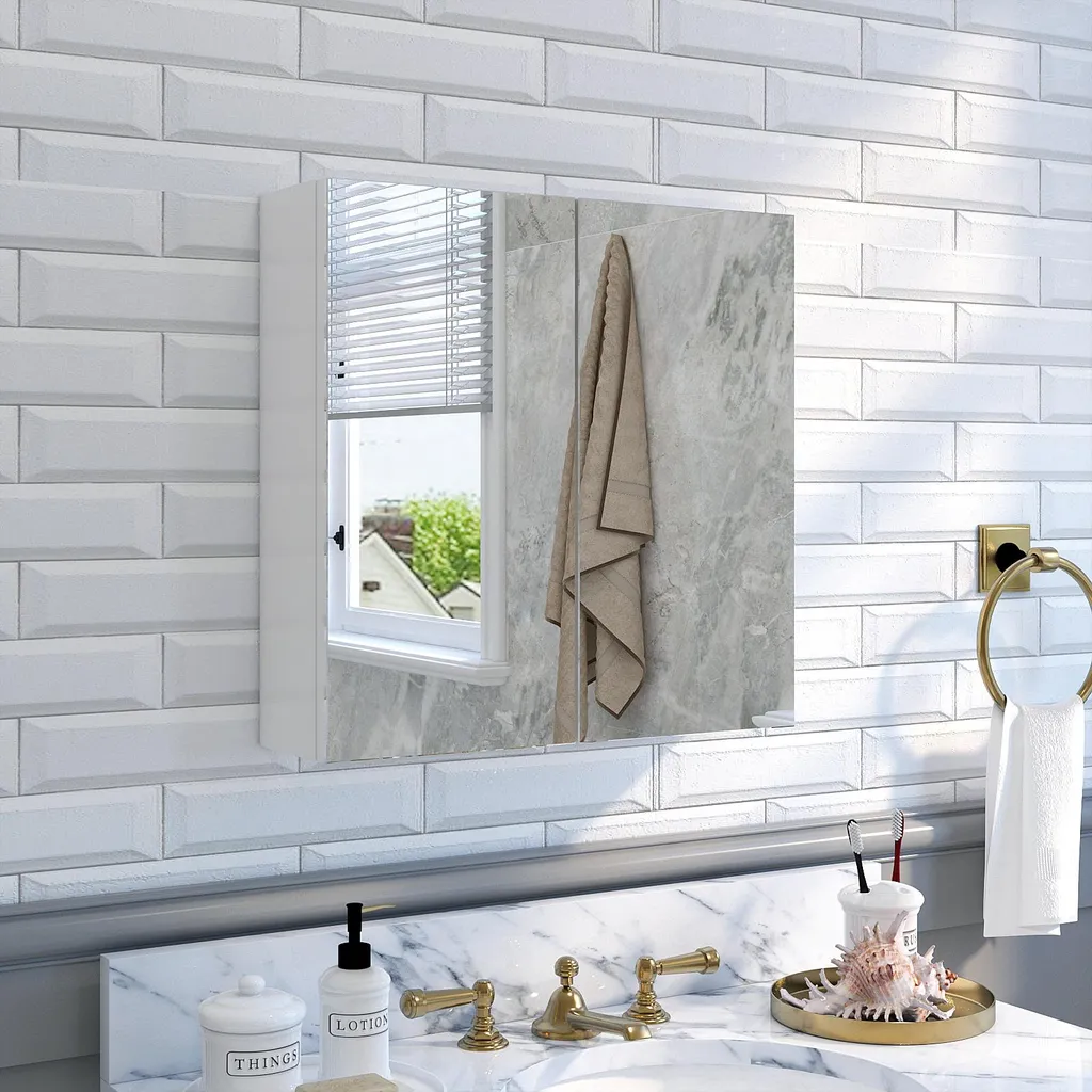 Meerveil Armoire de Toilette 2 Portes 45x45 cm - Meuble Haut Blanc Mat