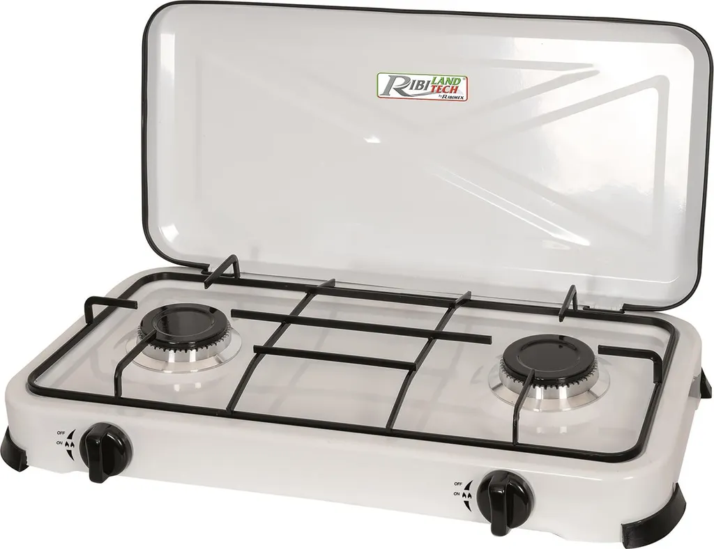 Réchaud de camping à gaz double foyer blanc pour cuisiner en plein air