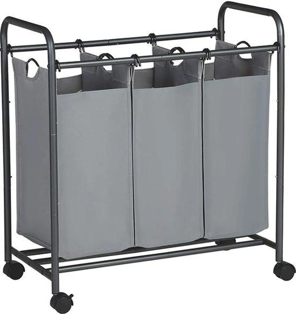 Organisateur de lessive 3 compartiments gris : Capacité de 142 litres