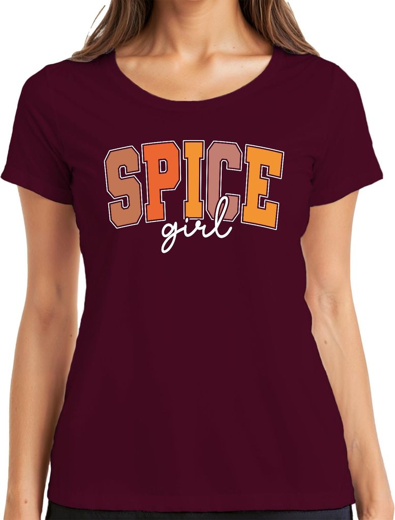 Spice girl Herbst Retro College Schrift Orange Braun Foodie cool Damen T-Shirt, Burgundy, 3XL