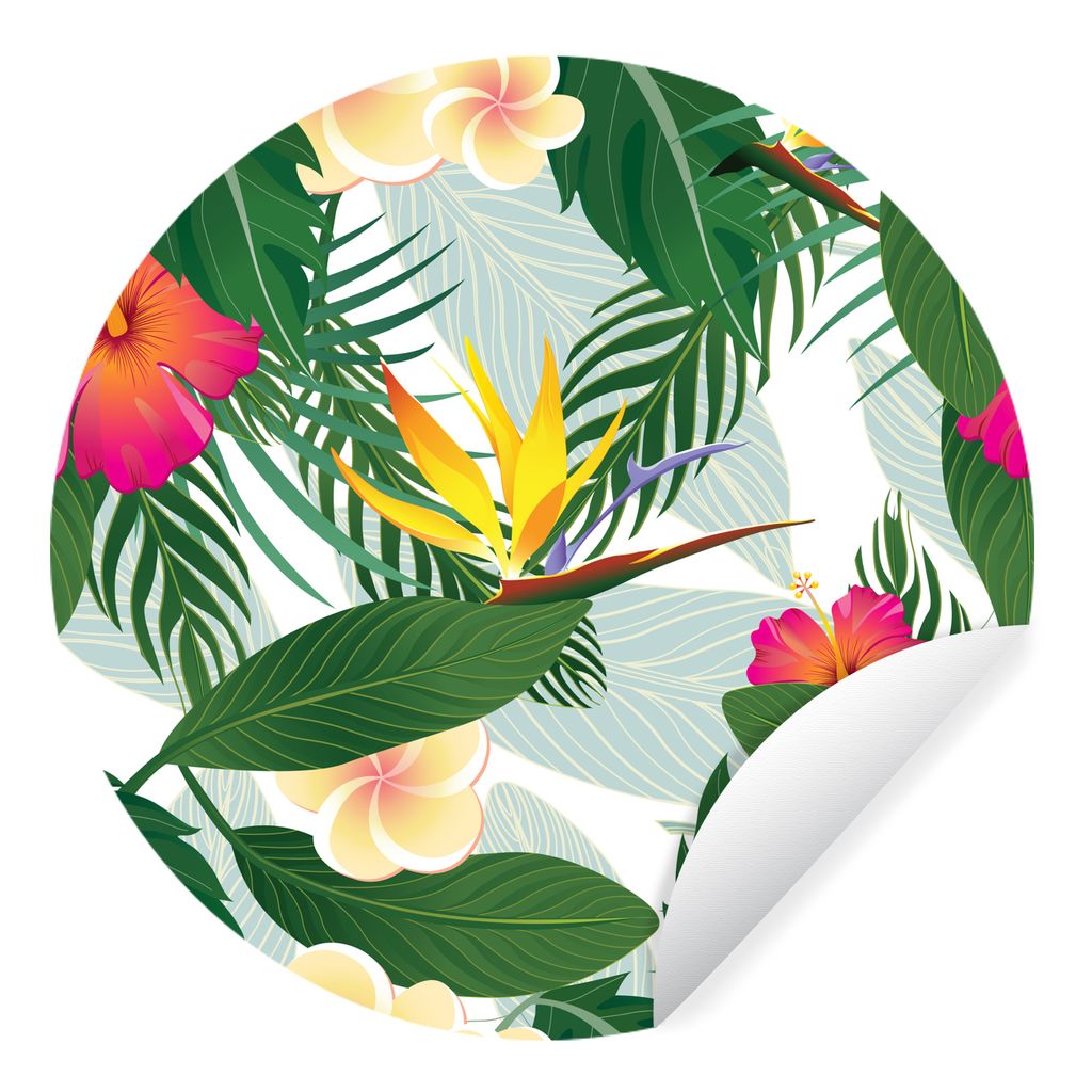 MuchoWow Runde Wandtattoo - Wandsticker Tapete Aufkleber Ein tropisches Blumendesign Illustration Ø 30 cm Selbstklebend und Repositionierbar - W...