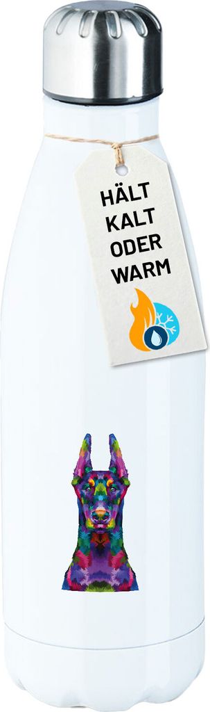 Huuraa Trinkflasche Doberman Colorful 500ml White Edelstahl Wasserflasche Trinkflasche Geschenkidee