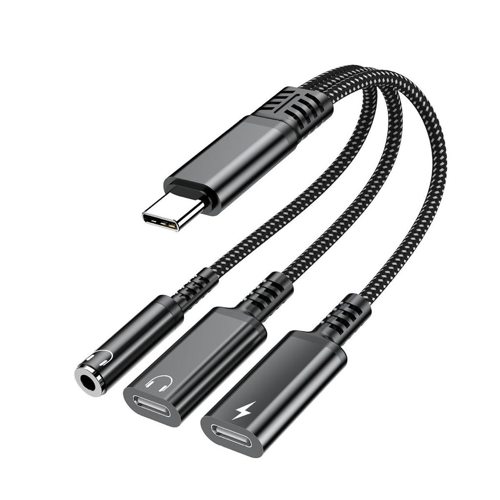 USB-C-Audioadapter 3-in-1, Typ-C-auf-Klinke-Adapter mit Produktbild 