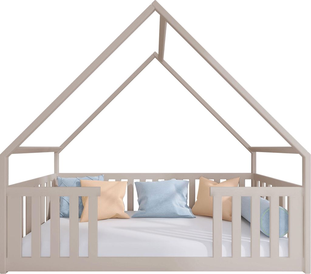MIRJAN24 Kinderbett mit schubladen Bee, Hausbett, Lattenrost Flex aus Buchensperrholz (Farbe: Cashmere, Größe: 80x200 cm)