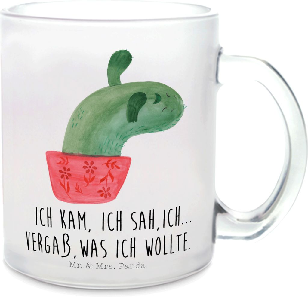 Mr. & Mrs. Panda Haferl Kaktus Mama - Transparent - Geschenk, Tee Tasse, Büro, Glasbecher, Teetasse aus Glas, Motivation, Büroalltag, Kakteen, Qu...
