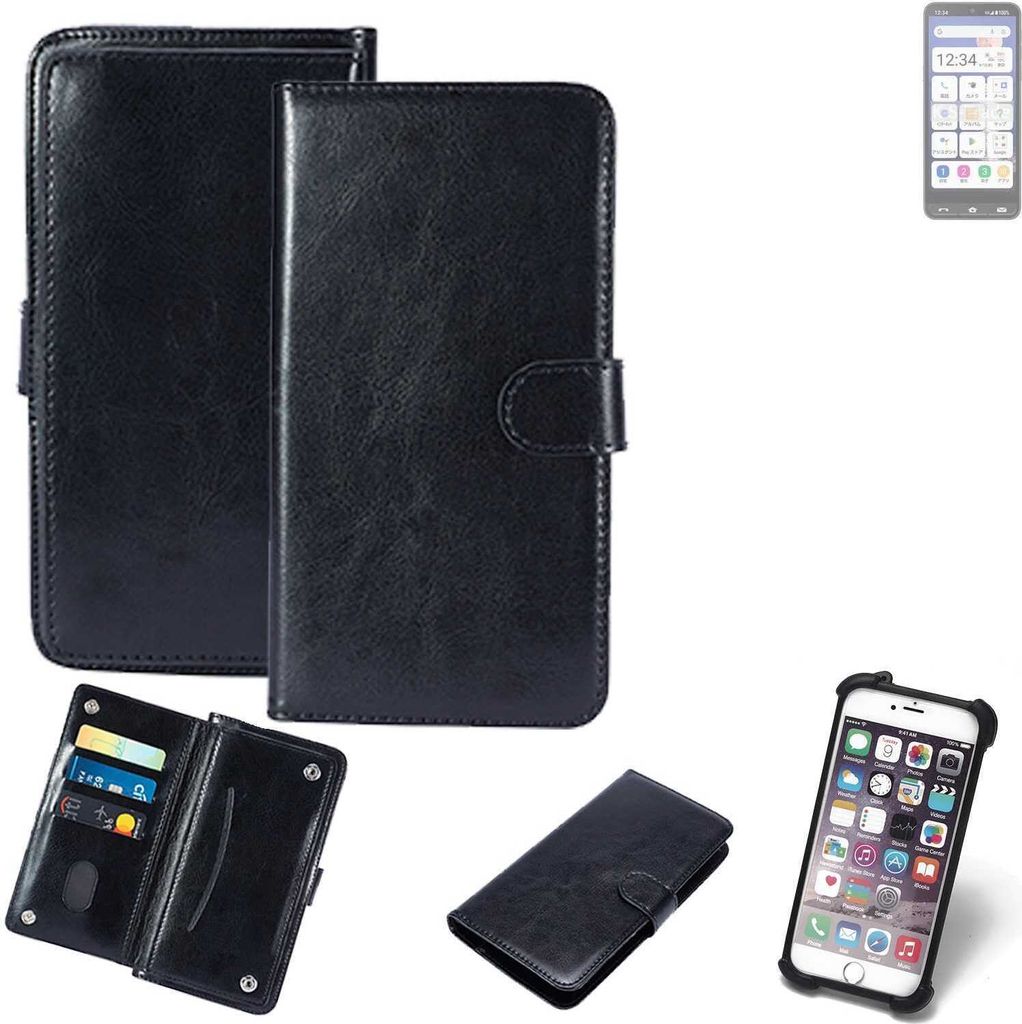 K-S-Trade 360° Hülle kompatibel mit Sharp Basio Active2 schwarz Kunstleder Case BookCase WalletCase Kunstlederederhülle Handyhülle, Rundumschutz