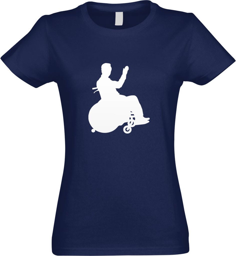 Kiwistar - T-Shirt tailliert - Damen - Navy - Rollstuhl Behindert Figur - mit Motiv Bedruckt - Funshirt Design - Sport - Freizeit - Damen - S